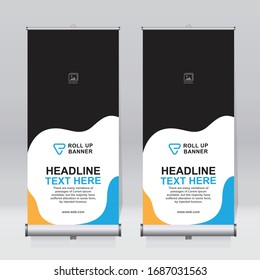 Roll up banner design template, vertical, abstract background, pull up design, modern x-banner, rectangle size. 
