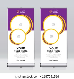 Roll up banner design template, vertical, abstract background, pull up design, modern x-banner, rectangle size. 