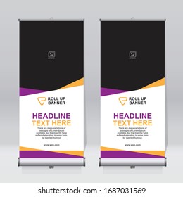 Roll up banner design template, vertical, abstract background, pull up design, modern x-banner, rectangle size. 