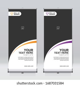 Roll up banner design template, vertical, abstract background, pull up design, modern x-banner, rectangle size. 