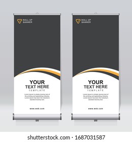 Roll up banner design template, vertical, abstract background, pull up design, modern x-banner, rectangle size. 