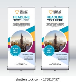 Roll Up Banner Design Template, Vertical, Corporate Background, Pull Up Design, Modern Retractable Banner, Rectangle Size. 