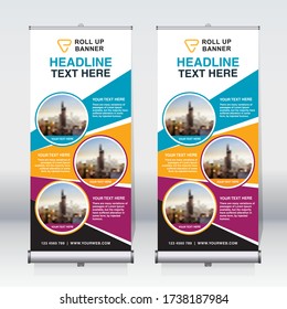 Roll Up Banner Design Template, Vertical, Corporate Background, Pull Up Design, Modern Retractable Banner, Rectangle Size. 