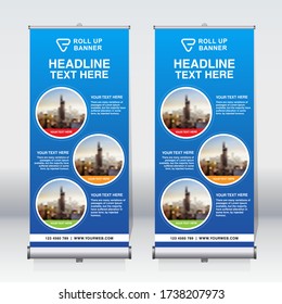 Planilla de diseño de banners para la reproducción, vertical, fondo corporativo, diseño de arrastre, banner retráctil moderno, tamaño de rectángulo. 