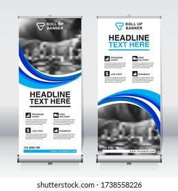 Roll up banner design template, vertical, corporate background, pull up design, modern retractable banner, rectangle size.