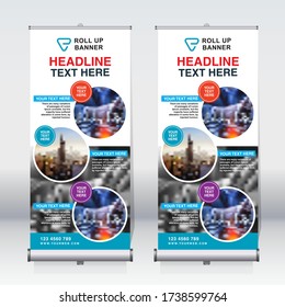 Roll up banner design template, vertical, corporate background, pull up design, modern retractable banner, rectangle size. 