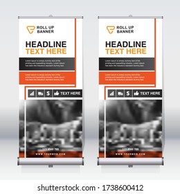Roll up banner design template, vertical, corporate background, pull up design, modern retractable banner, rectangle size.