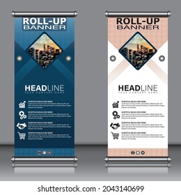 Roll up banner design template, vertical, abstract background,modern x-banner.