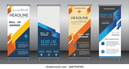  Roll up banner design template vertical stand mockup