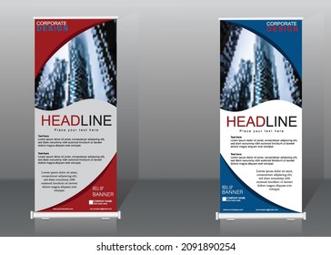 Roll up banner design template, vertical, corporate background, pull up design, modern retractable banner, rectangle size.

