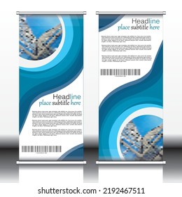 Roll up banner design template, vertical, abstract background, pull up design, modern x-banner, rectangle size.