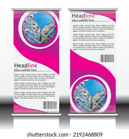 Roll up banner design template, vertical, abstract background, pull up design, modern x-banner, rectangle size.