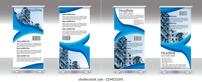 Aufrollen der Bannerdesign-Vorlage, vertikaler, abstrakter Hintergrund, Aufziehen des Designs, moderner x-Banner, Rechteckgröße.