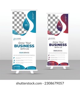 Roll up banner design template, vertical, abstract background, pull up design, modern x-banner, Corporate Roll Up Banners tow Color of banners , creative Digital X-Banner