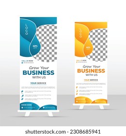 Roll up banner design template, vertical, abstract background, pull up design, modern x-banner, rectangle size.