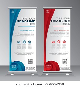 roll up banner design template, vertical banner template design, business stand tempalte. modern x-banner and standee banner, pull up banner, vector eps 10.