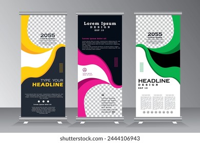 Roll up banner design template, Vertical Banner, modern x banner roll up design exhibition, roll up banner