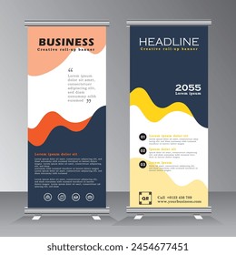 Roll up Banner Design Vorlage, vertikal, Bunte abstrakte Banner Hintergrund, Pull up Design, moderne X-Banner, Rechteckgröße Roll up Banner, Vektorgrafik, druckbereit,