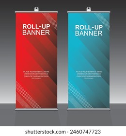 Roll up banner design template, vertical, corporate background, pull up design,  vector, abstract geometric background, modern x-banner and flag-banner,rectangle size.