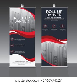 Roll up banner design template, vertical, corporate background, pull up design, modern rectangle size