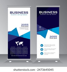 Roll up Banner Design Vorlage, vertikal, abstrakter Hintergrund, Pull up Design, moderner Banner, Blau Farbe Roll up Banner Design,