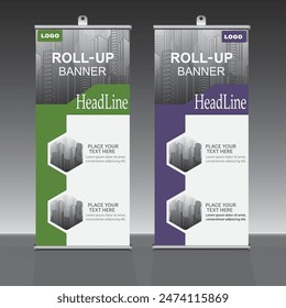 Roll up banner design template, vertical, corporate background, pull up design, vector, abstract geometric background, modern x-banner and flag-banner,rectangle size.