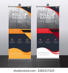 Plantilla de diseño de Anuncio enrollable, Vertical, fondo corporativo, diseño pull up, Vector, fondo geométrico abstracto, moderno x-Anuncio y Anuncio de bandera, tamaño rectangular.