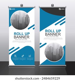 Roll up banner design template, vertical, corporate background, pull up design, vector, abstract geometric background, modern x-banner and flag-banner,rectangle size.