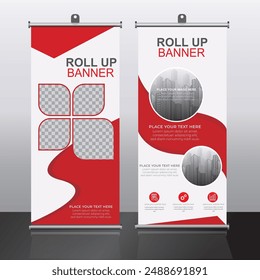 Roll up banner design template, vertical, corporate background, pull up design, modern rectangle size