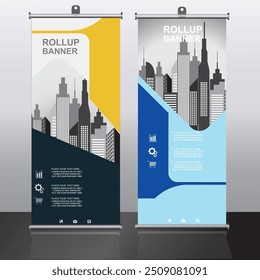 Roll up banner design template, vertical, corporate background, pull up design, vector, abstract geometric background, modern x-banner and flag-banner,rectangle size.