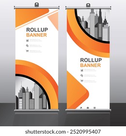 Roll up banner design template, vertical, corporate background, pull up design, vector, abstract geometric background, modern x-banner and flag-banner,rectangle size.	