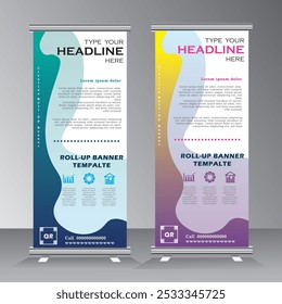 roll up banner design template, vertical banner template design, business stand tempalte. modern x-banner and standee banner, pull up banner, vector eps 10.