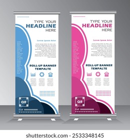 roll up banner design template, vertical banner template design, business stand tempalte. modern x-banner and standee banner, pull up banner, vector eps 10.