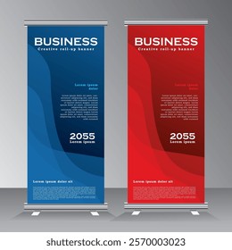 roll up banner design template, vertical banner template design, business stand tempalte. modern x-banner and standee banner, pull up banner, vector eps 10.	