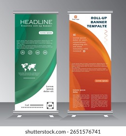 Roll Up Banner Design Template, Verticaal Banner Template Design, Zakelijke Stand Template. Moderne X-banner en Standaard Banner, Pull Up Banner, Vector