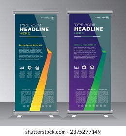 roll up banner design template for your project, vertical banner design with green and blue color, standee, x banner, flyer, welcome pull up, vector eps 10