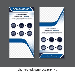 Roll up banner design use headline experience and innovation projects, creative stand for conferences, advertising of goods and services, modern flat style, banner for seminars with space for photo