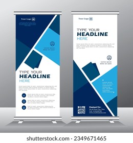 roll up banner design and vector template. blue color, standee banner design, vertical banner,  x-banner, standee Template. pull up banner, Brochure, Flyer. abstarct vector illustration