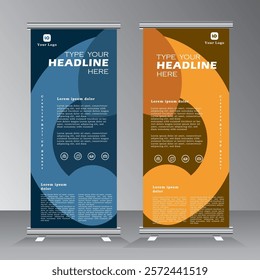 roll up banner design and vector template. standee banner design, vertical banner, x-banner, standee template. pull up banner, Brochure, Flyer. abstarct vector illustration