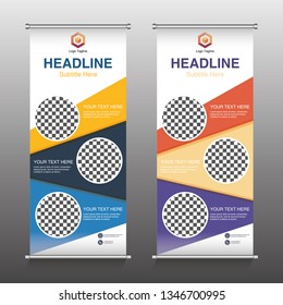 Roll up banner design. Vertical, abstract geometry with modern x-banner vector illustration on background. Elegant, business roll up banner design. 