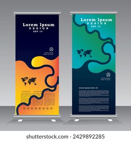 Roll up banner design vertical for  business, brochure, x-banner, modern stand banner and standee for advertising. blue and yellow color 
abstract roll up banner, vector eps 10