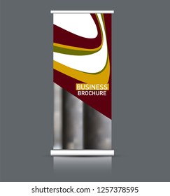 Roll up banner design. Vertical narrow flyer template. Advertising panel layout. Red, orange, and yellow vector illustration.