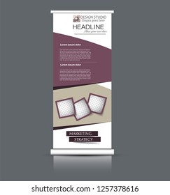 Roll up banner design. Vertical narrow flyer template. Advertising panel layout. Vector illustration.