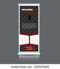 Roll up banner design. Vertical narrow flyer template. Advertising panel layout. Red and black vector illustration.
