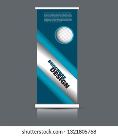Roll up banner design. Vertical narrow flyer template. Advertising panel layout. Blue vector illustration.