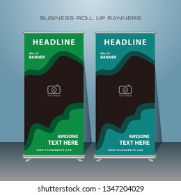 Roll up banner design. Vertical narrow flyer template. Advertising Standing layout.