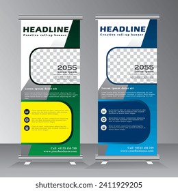 Roll up banner design, Vertical banner stand template design.brochure flyer, covers, infographics ,vector abstract geometric background, modern x-banner