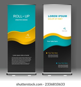 Roll up banner design vertical, for street business, brochure, infographics. modern x-banner and flag-banner advertising. vector illustration