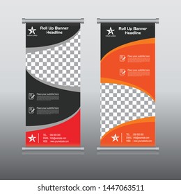 roll up banner design vertical template vector, abstract geometric background, rectangle size.