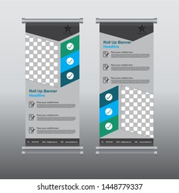 Roll up banner design vertical template
vector. Abstract geometric shapes. Rectangle